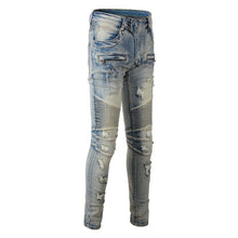 Lade das Bild in den Galerie-Viewer, Hand Frayed Beggar Style Distressed Slim Stretch American Men's Jeans