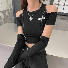 Lade das Bild in den Galerie-Viewer, Off Shoulder Hollow Crew Neck T-shirt,