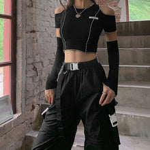 Lade das Bild in den Galerie-Viewer, Off Shoulder Hollow Crew Neck T-shirt,