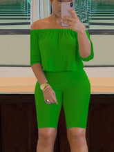 Cargar imagen en el visor de la galería, , Off Shoulder Short Sleeve Tops & Slim Shorts Set