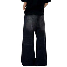 Load image into Gallery viewer, SHADOW FASHION CLOTHING men's baggy straight-leg denim jeans in a faded black wash with a casual loose fit.