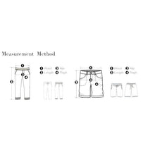 Load image into Gallery viewer, SHADOW FASHION CLOTHING measurement guide for men's casual denim pants and shorts with numbered sizing labels