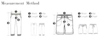 Load image into Gallery viewer, SHADOW FASHION CLOTHING measurement guide for men's denim trousers showing waist, length, hip, and thigh points
