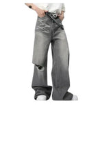 Load image into Gallery viewer, SHADOW FASHION CLOTHING IEFB grey baggy denim jeans with distressed knee detail and straight leg fit for men