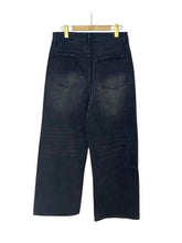 Load image into Gallery viewer, SHADOW FASHION CLOTHING men's baggy straight-leg denim jeans in a washed black finish with back pockets on a hanger.