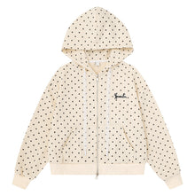 Load image into Gallery viewer, Rice bottom black dot dot hooded jacket with lace drawstring letters
