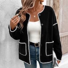Load image into Gallery viewer, Color Block Long Sleeve Open Front Loose Fit Fleece Cardigan Jacket
