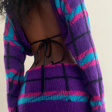 Load image into Gallery viewer, Knit Ribbed Plaid Women's  Long Sleve Tie Up Sweater and Midi Mini Skirts Two 2 Piece Set
