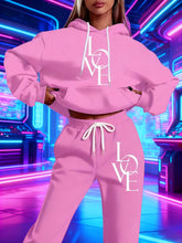 Lade das Bild in den Galerie-Viewer, Plus Size Casual Love Print Hoodie &amp; Sweatpants Two-Piece Set
