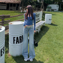 Load image into Gallery viewer, Retro Low-Waist Blue Straight Leg Jeans for Women
