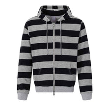 Load image into Gallery viewer, Black and gray striped hooded sweatshirt casual jacket
