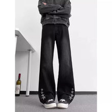 Load image into Gallery viewer, Star Embroidery Black Jeans Men Street Style Straight Fit Slim Tapered Long Pants
