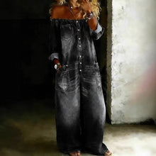Load image into Gallery viewer, Single-Breasted Off-Shoulder Washed Overalls for Women
