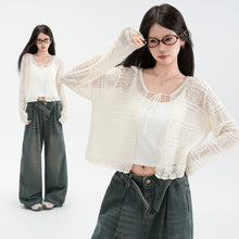 Load image into Gallery viewer, Hollow Linen Knit Cardigan for Women Lightweight Tie-Back Long Sleeve Shawl Cover-Up Top
