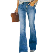 Load image into Gallery viewer, Women Trousers Button Micro Flare High Waist Stretch Jeans
