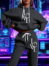 Lade das Bild in den Galerie-Viewer, Plus Size Casual Love Print Hoodie &amp; Sweatpants Two-Piece Set

