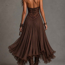 Load image into Gallery viewer, Chiffon Printed Strap Fitted Long Dress, Vintage Flowy Maxi Dress

