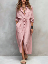 Load image into Gallery viewer, Spring and Autumn Casual Drawstring Waist Shirt Dress Loose Style for Women
