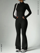 Load image into Gallery viewer, Fitness suit women's zipper long sleeved jacket yoga tight pants micro flared pants
