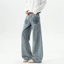 Charger l'image dans la galerie, Bamboo Texture Distressed Washed Straight Leg Oversized Tapered Jeans
