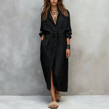Load image into Gallery viewer, Spring and Autumn Casual Drawstring Waist Shirt Dress Loose Style for Women
