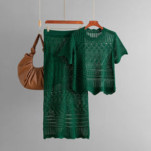 Load image into Gallery viewer, Hollow out short sleeved top and half skirt two-piece set

