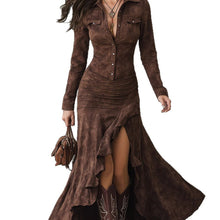 Load image into Gallery viewer, Elegant Zipper Stand Collar Slit Long Dress with Slim Fit
