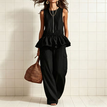 Load image into Gallery viewer, Sleeveless pleated vest wide leg pants set
