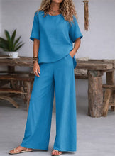 Lade das Bild in den Galerie-Viewer, Casual Loose Rich Style Wide-Leg Pants Linen-Cotton Two-Piece Set for Women
