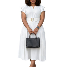 Load image into Gallery viewer, Short Sleeved Solid Color High Waist Mid Length Dress
