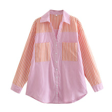 Load image into Gallery viewer, Aachoae Fashion Patchwork Cotton 2 Piece Set Women Long Sleeve Pockets Shirt With High Waist Shorts Striped Print Holiday Sets
