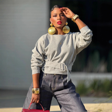 Load image into Gallery viewer, Hooded Crop Sweatshirt with Belt Buckle Detail
