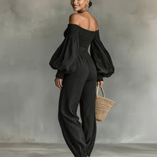 Load image into Gallery viewer, Style Off-Shoulder Lantern Sleeve Pleated Loose Jumpsuit for Women
