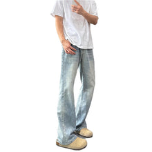 Load image into Gallery viewer, Vintage Blue Slash Denim Pants for Men Washed Straight Leg Slight Flare Jeans
