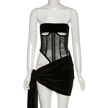 Load image into Gallery viewer, Sleeveless Slash Neck Backless Mesh Velour Tube Top Skirt 2 Piece  Set
