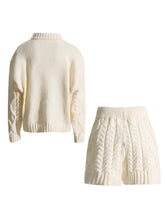 Load image into Gallery viewer, Solid Knitting Two Piece Sets For Women Turtleneck Loose Long Sleeve Sweater High Waist Shorts Casual Set Female
