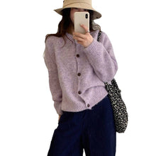 Load image into Gallery viewer, Women's Gentle Round Neck Multicolor Yarn Soft Knitted Cardigan Sweater Coat
