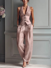 Load image into Gallery viewer, Flip Collar Single Breasted Vest Long Pants Two Piece Set
