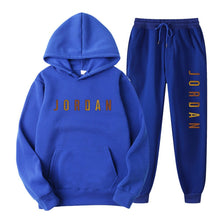 Load image into Gallery viewer, Gold Print Hooded Long Sleeve Fleece Lined Sports Casual Jacket and Pants Set
