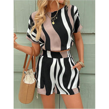 Load image into Gallery viewer, Printed Casual Set Loose Round Neck Short Sleeve Shorts Two-Piece Set
