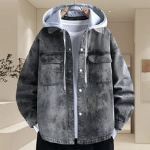 Load image into Gallery viewer, Trendy Tie-Dye Washed Detachable Hood Loose Fit Men's Denim Jacket
