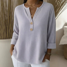Load image into Gallery viewer, V-neck Waffle Knit Women's Sweater Solid Color Casual Long Sleeve Top Pullover
