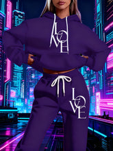 Lade das Bild in den Galerie-Viewer, Plus Size Casual Love Print Hoodie &amp; Sweatpants Two-Piece Set
