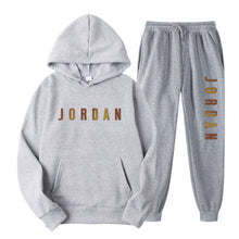 Load image into Gallery viewer, Gold Print Hooded Long Sleeve Fleece Lined Sports Casual Jacket and Pants Set
