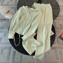 Load image into Gallery viewer, Hooded Open Front Top + Wide Leg Pants Two-Piece Set for Women

