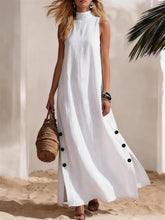 Lade das Bild in den Galerie-Viewer, Women's Vacation Dress, Beach-Style Side Slit Loose Fit Solid Color Cotton Linen Sleeveless Dress

