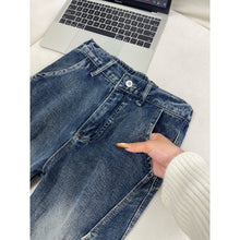 Load image into Gallery viewer, Lightning Pattern Washed Denim Pants Men Straight Leg Pants
