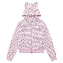 Load image into Gallery viewer, Pink and white striped star rabbit ear hooded cardigan

