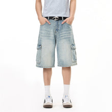 Load image into Gallery viewer, Washed denim workwear shorts
