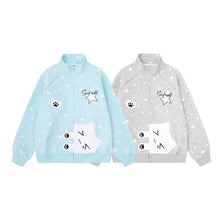 Load image into Gallery viewer, Light gray star print stand up collar zipper cardigan jacket
